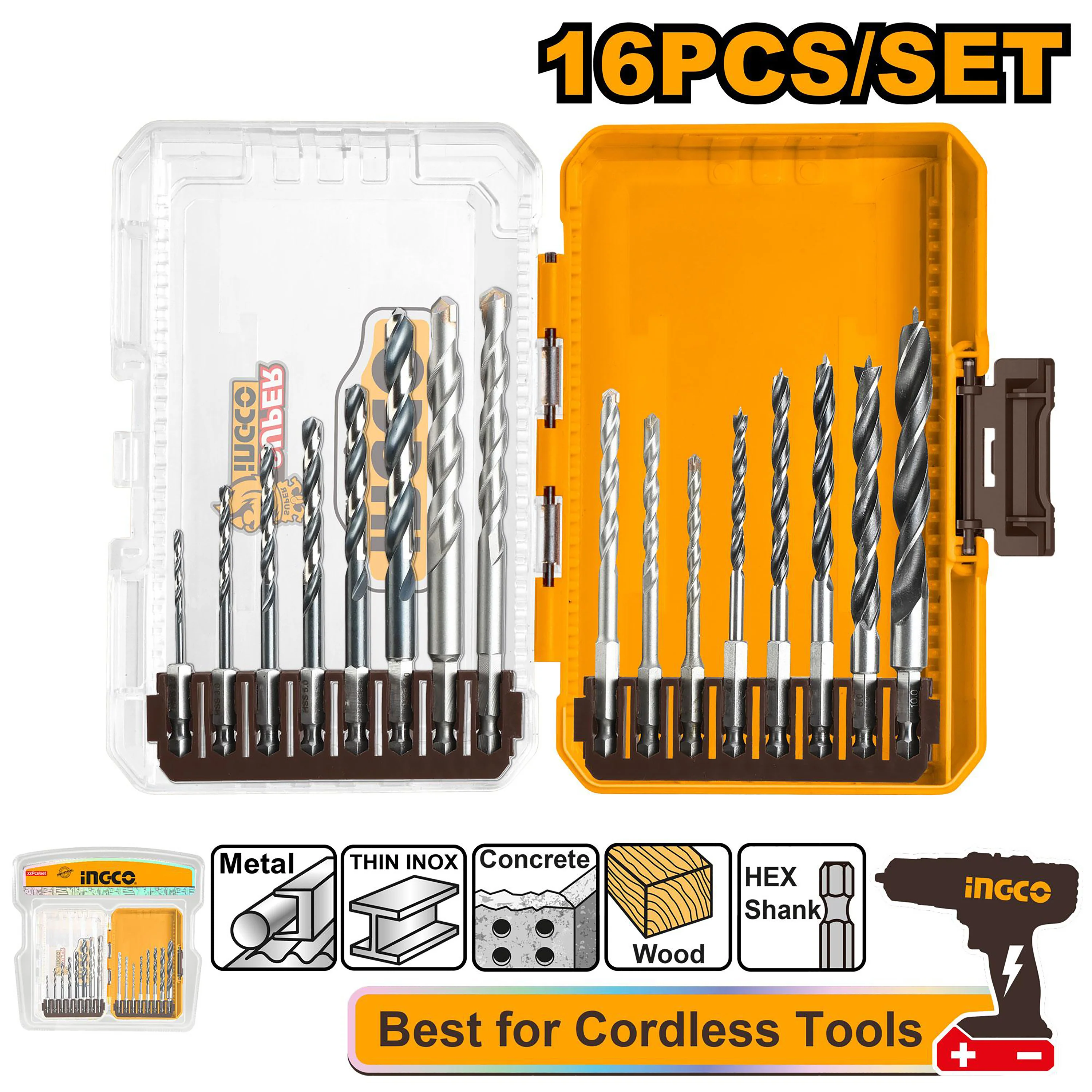 16PCS/Set Metal Multifunction Drill & Wood Drill Bits Set AKDL11606 ING-AC