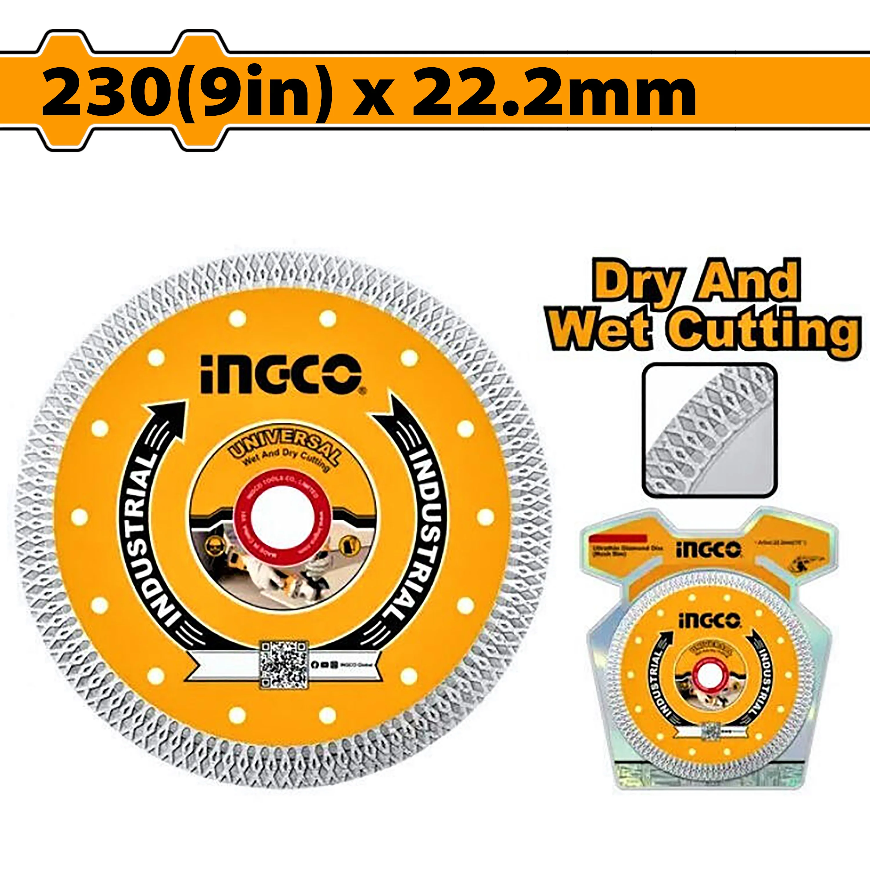 230(9in) x 22.2mm Wet and Dry Ultrathin Diamond Disc (mesh rim) DMD082301HT ING-AC
