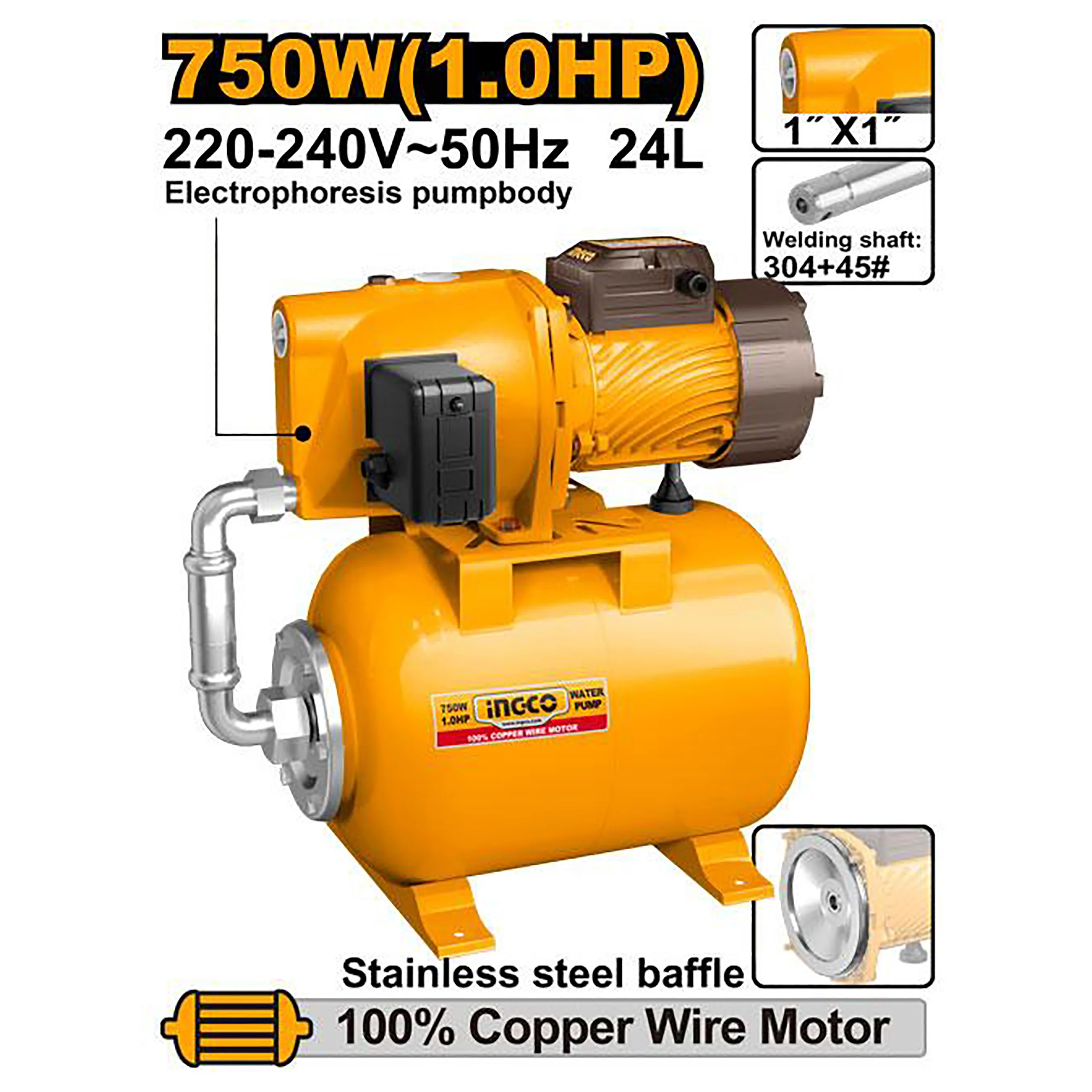 750W(1.0HP)(24L) Automatic Self-priming Jet Pump (220-240V~50Hz) JPT075068-5 ING-WP