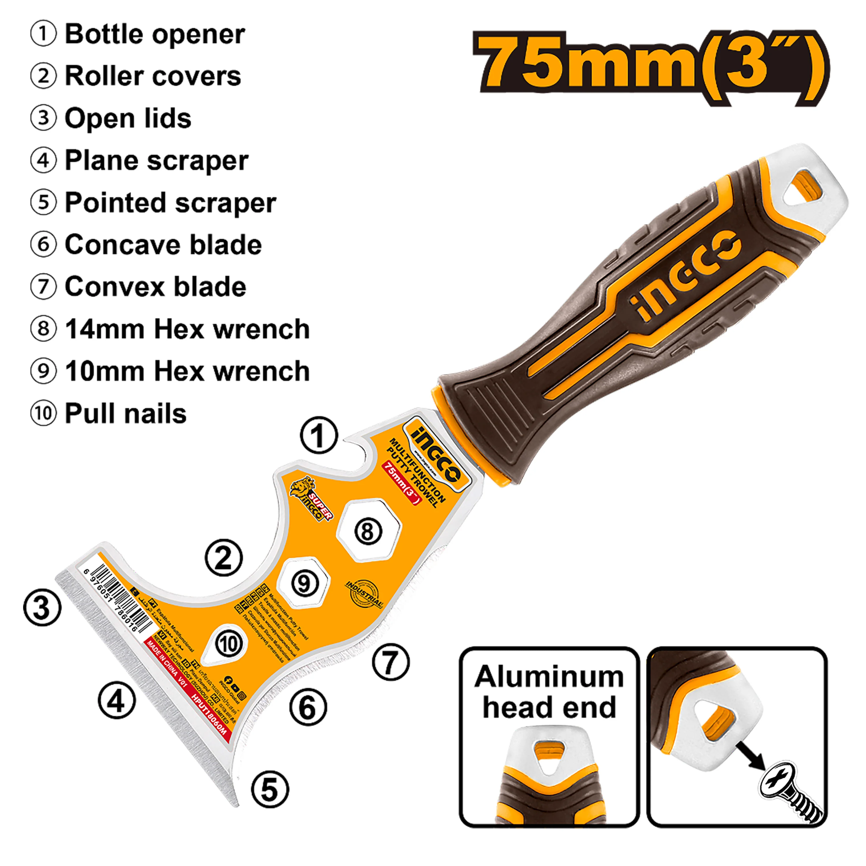 75mm(3")1.8mm Multi-Function Putty Trowel HPUT18060M ING-HT