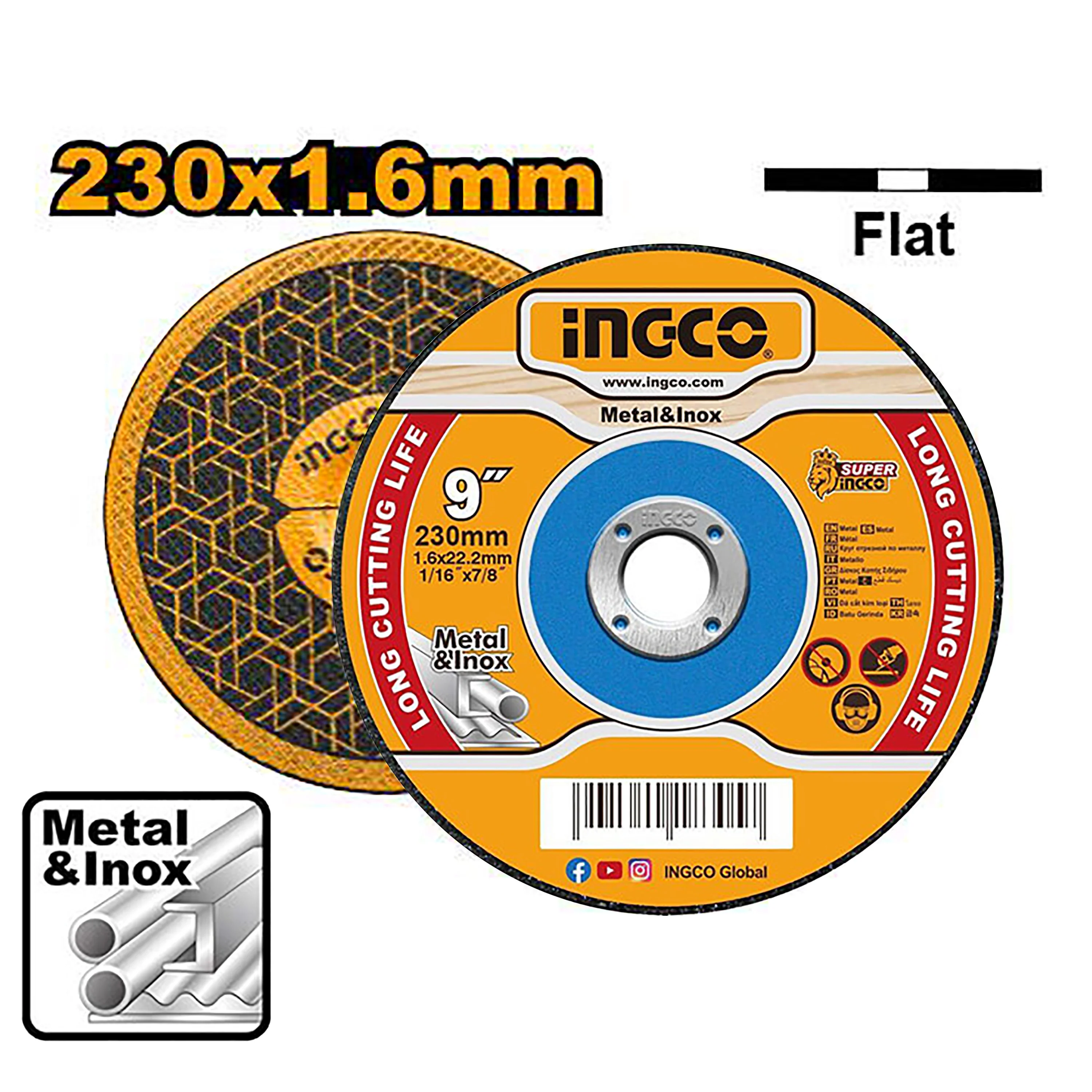 Abrasive Metal Cutting Disc 230mm(9in) Flat Centre MCD162301 ING-AC