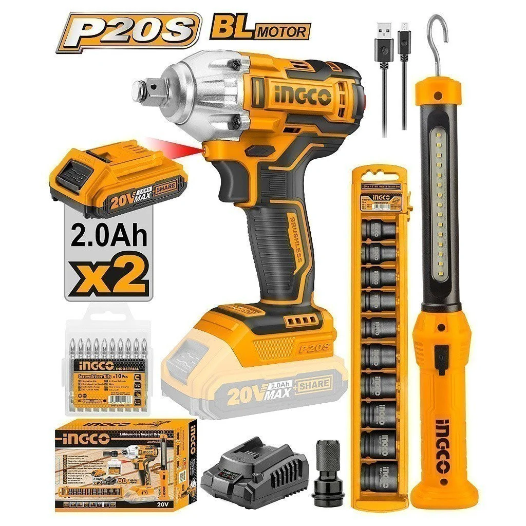 P20S 20V Brushless Cordless Impact Wrench Lithium-Ion COSLI23011/CIWLI2038/CIWLI20401 ING-COR - Image 2