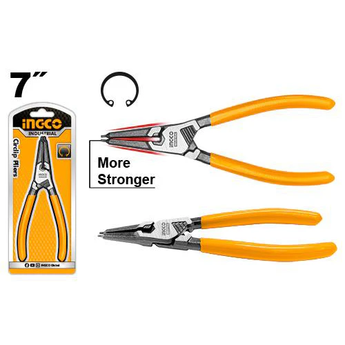 7"/180mm Straight External & Interior Seeger Ring Circlip Pliers with Spring ING-HT
