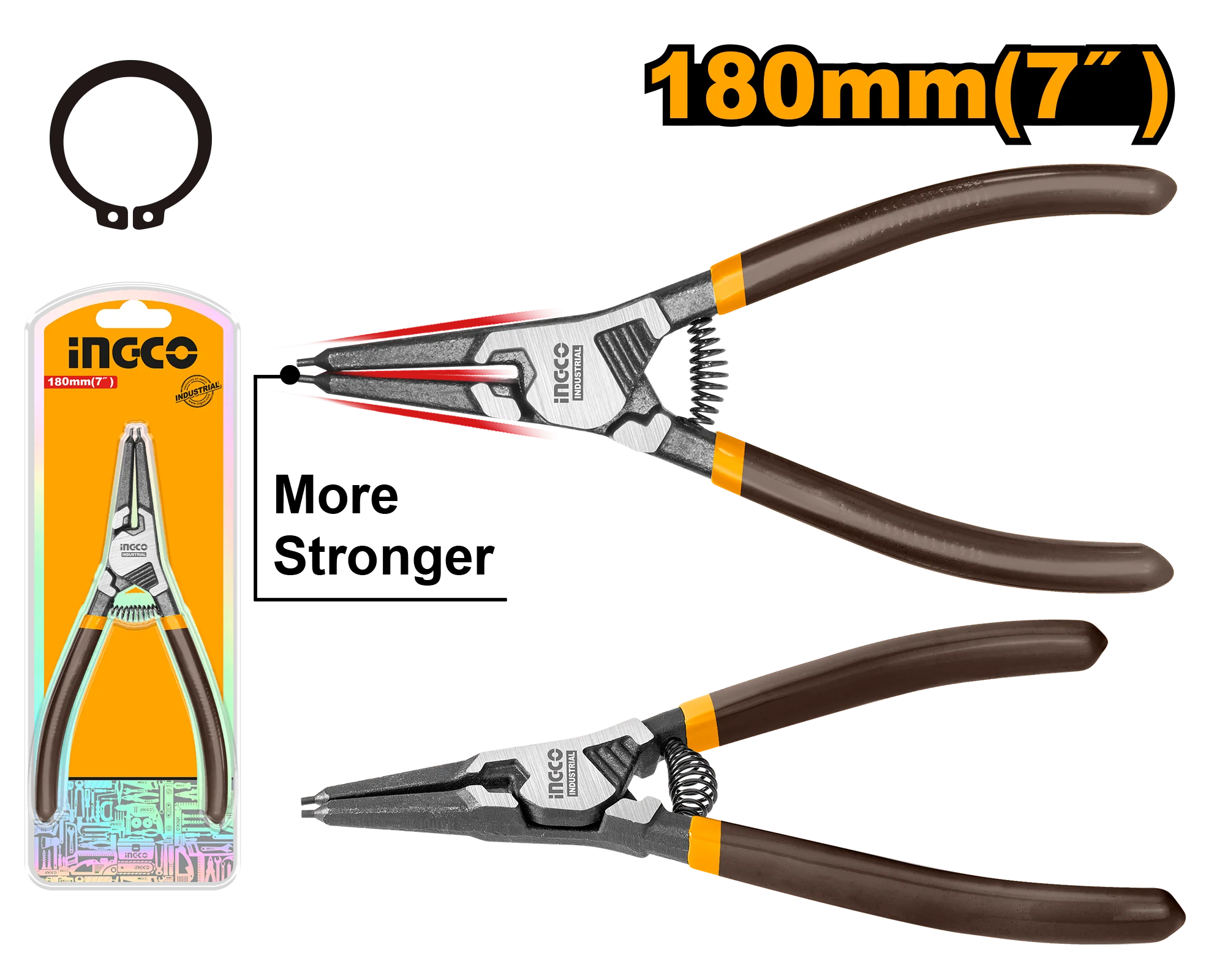 7"/180mm Straight External & Interior Seeger Ring Circlip Pliers with Spring ING-HT - Image 2