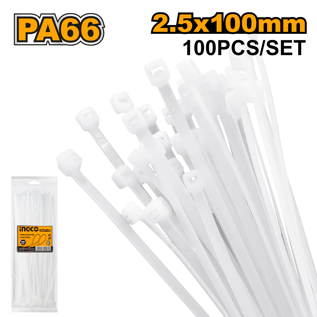 Ingco 100 pcs/pack Cable Tie White 100mm to 760mm HCT (IHT)