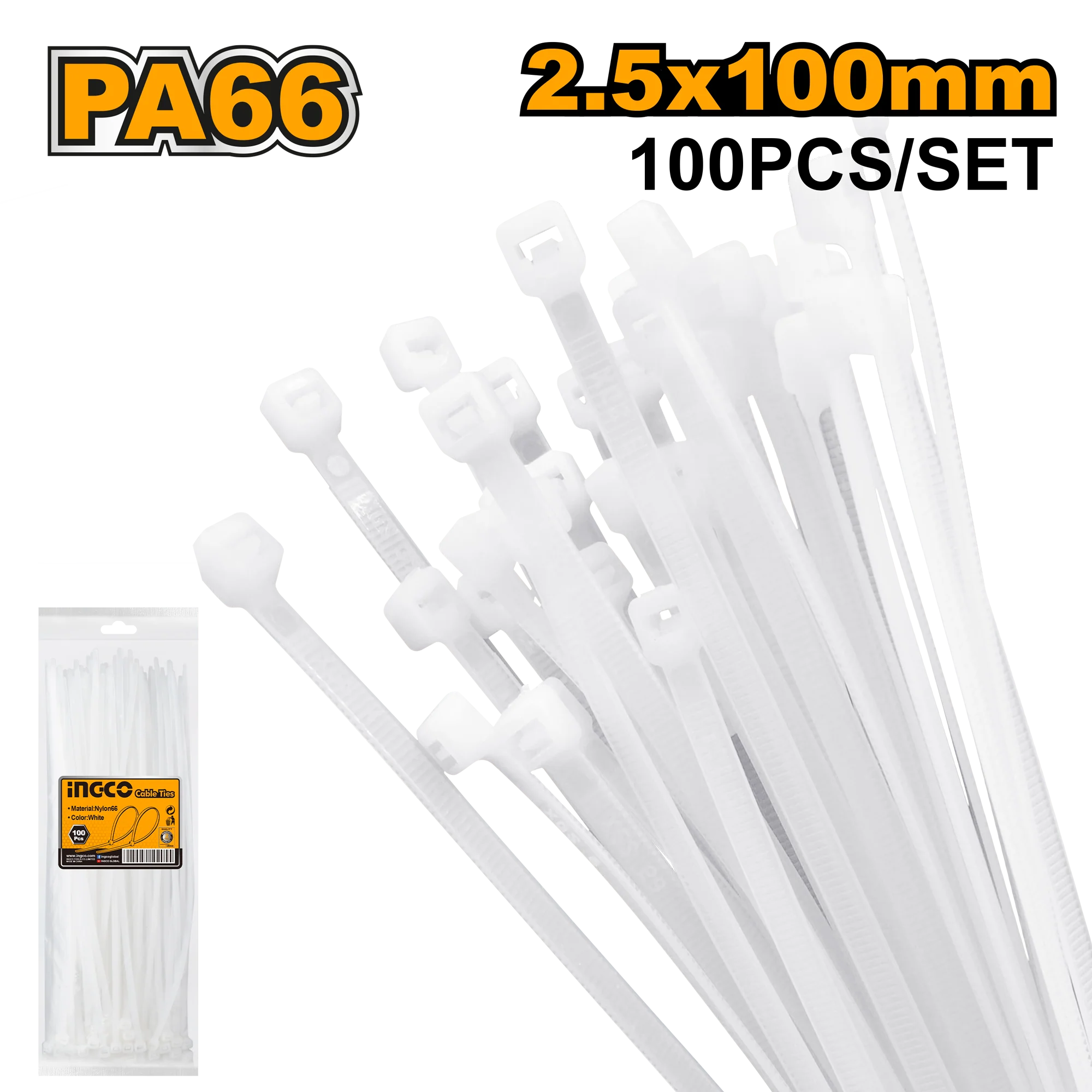 Ingco 100 pcs/pack Cable Tie White 100mm to 760mm HCT (IHT) - Image 2