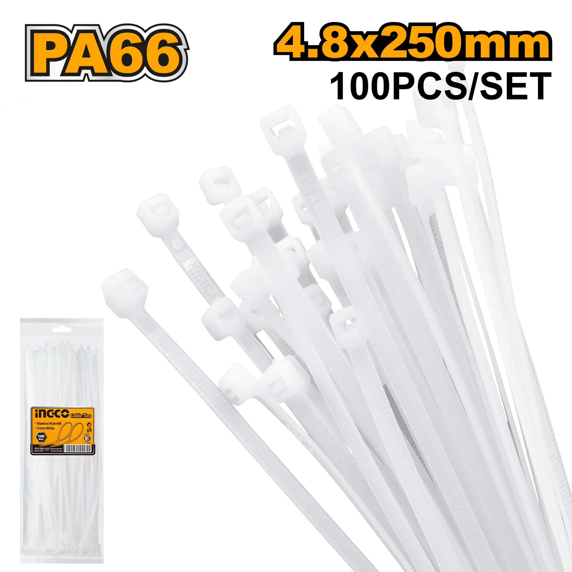 100pcs Multipurpose Nylon Cable Ties Self Locking Zip Ties Cable 4.8mm,7.2mm,7.6mm ING-CO - Image 2