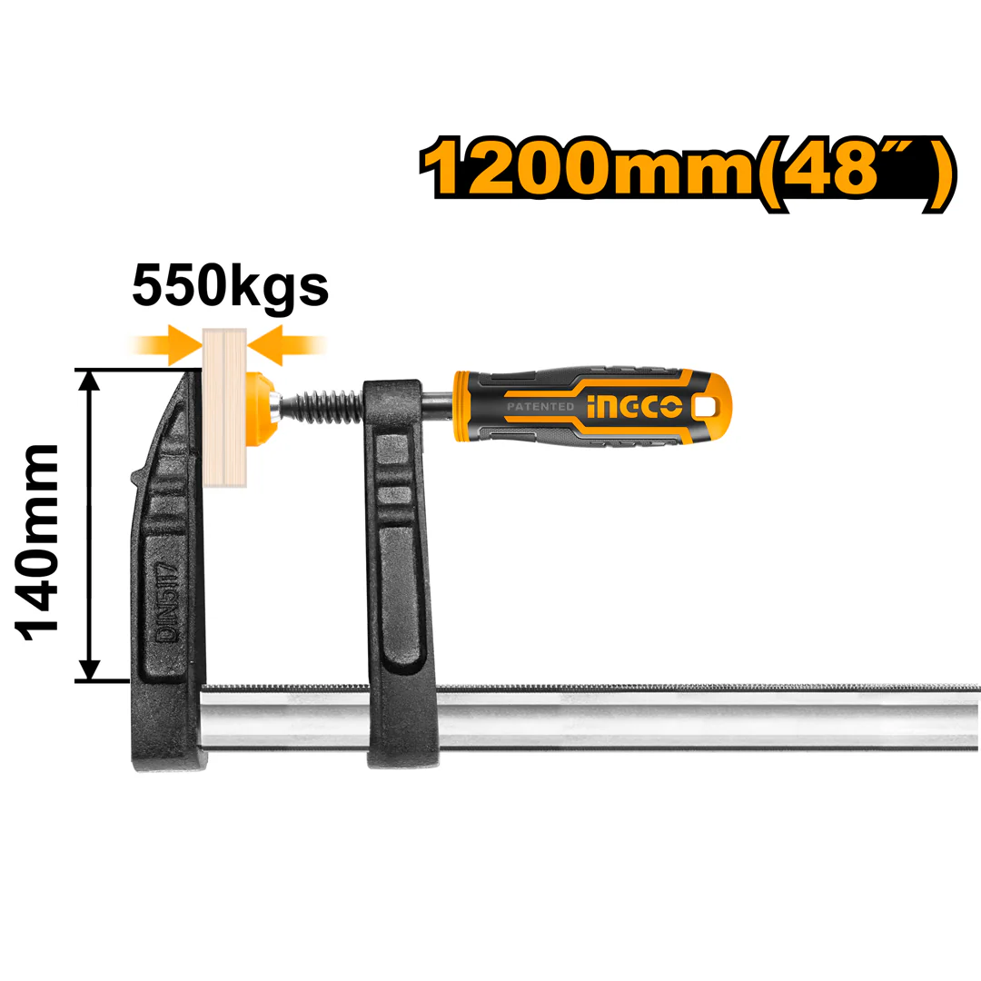Industrial F-Clamp 140x1200mm for Steel Bar & Wood HFC021401 ING-HT