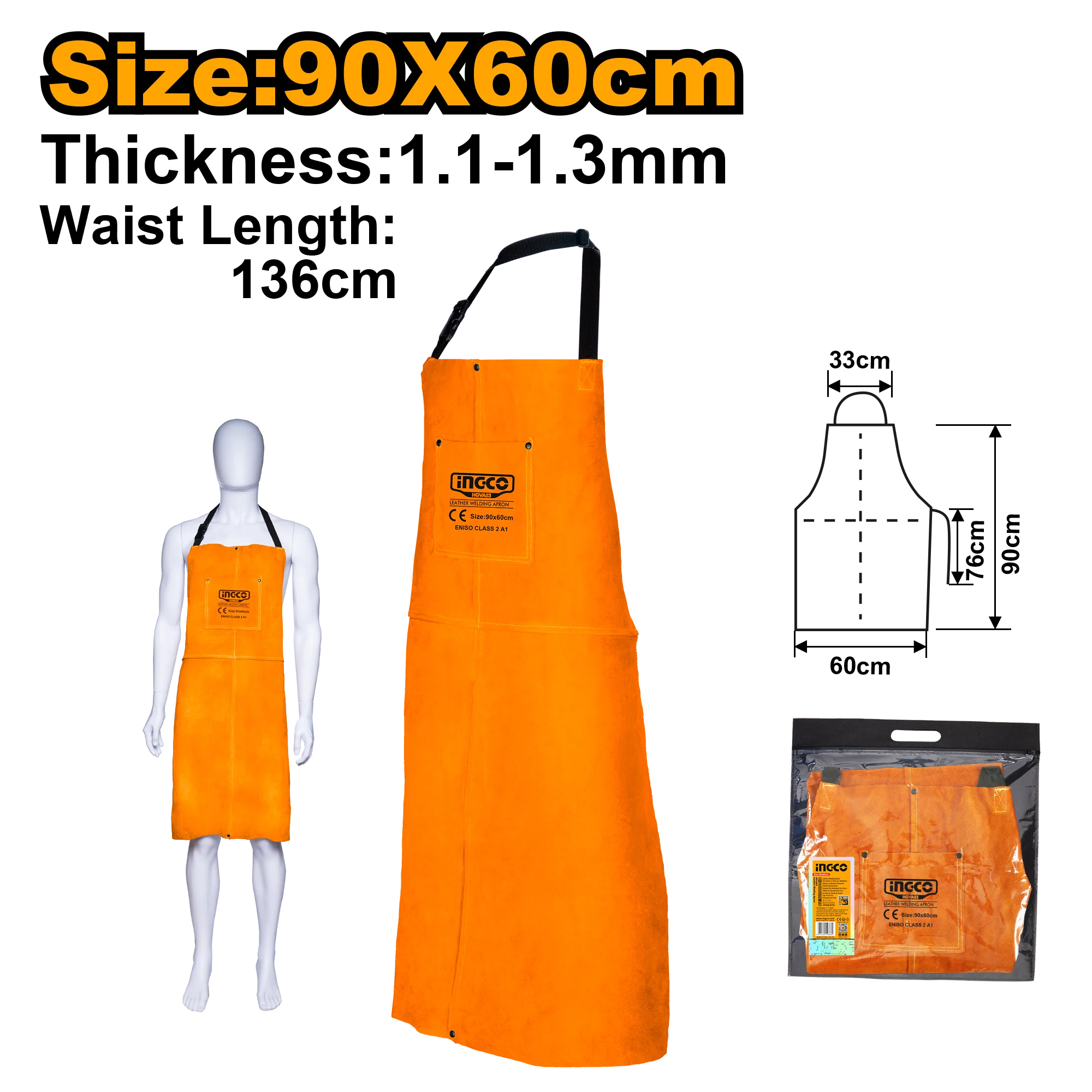 Leather Welding Apron 90 x 60cm Gray | Brown (SOLD PER PIECE) ING-SE