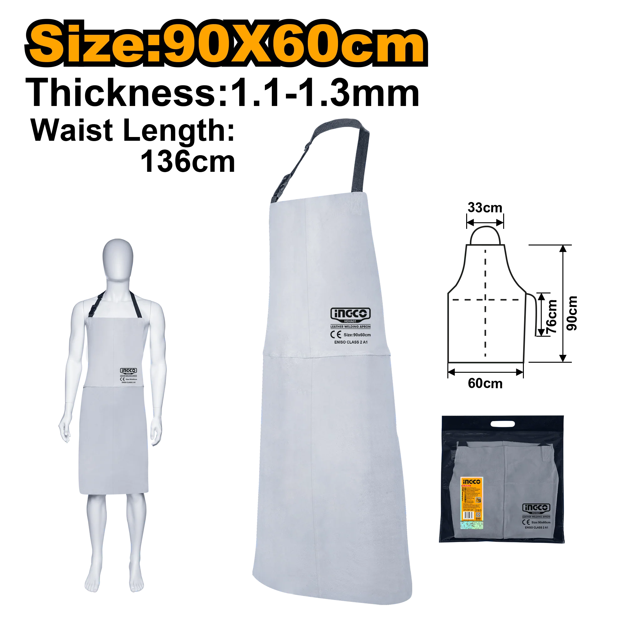 Leather Welding Apron 90 x 60cm Gray | Brown (SOLD PER PIECE) ING-SE - Image 2