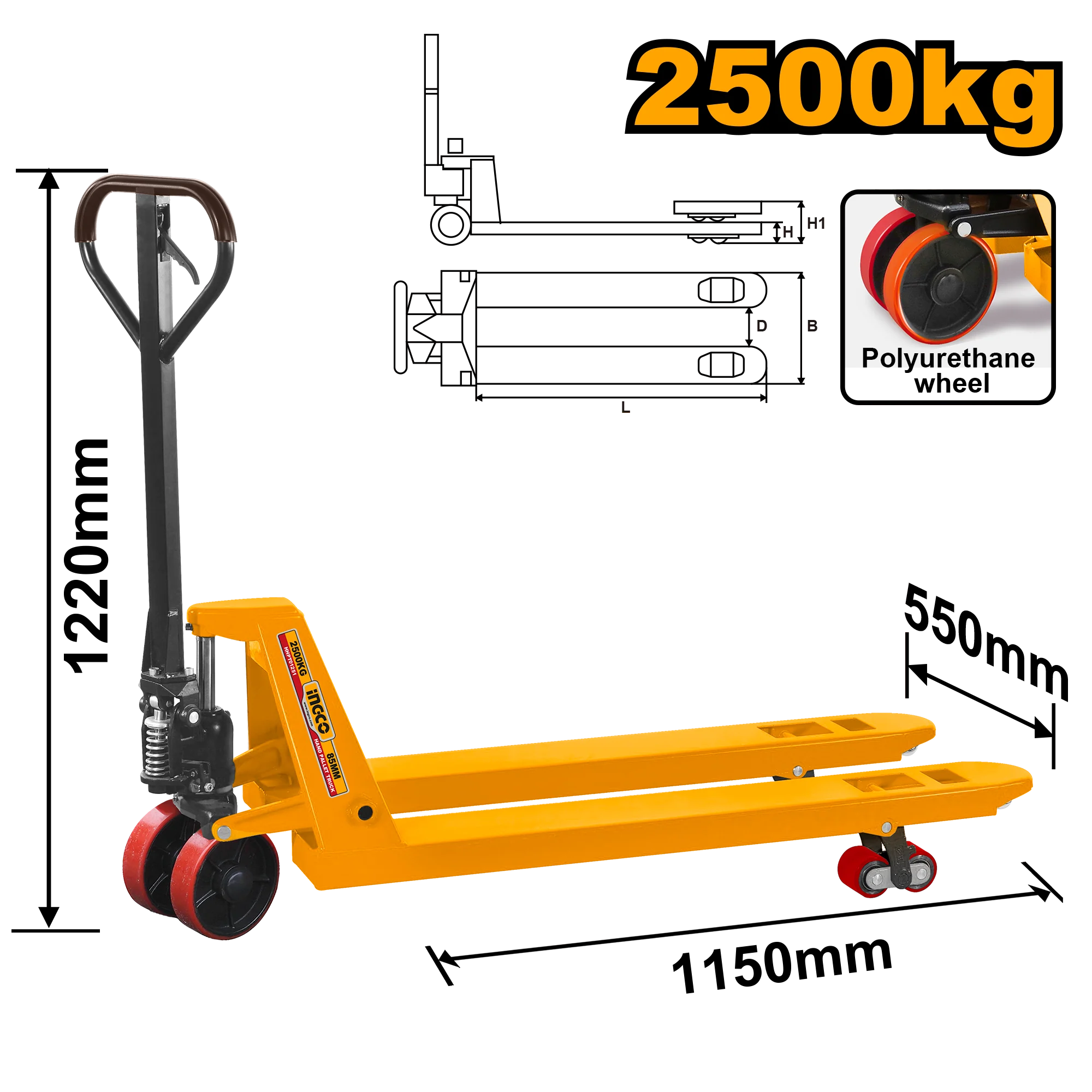 Ingco 2500kg-3000kg Hand Pallet Truck ING-HT - Image 2