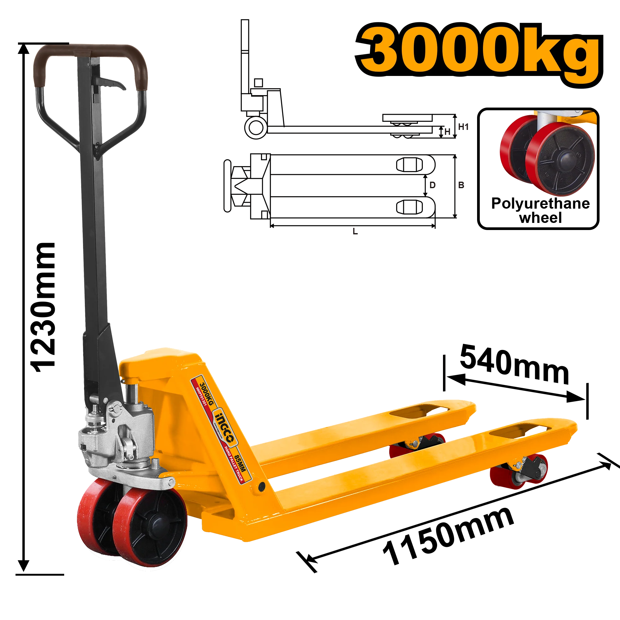 Ingco 2500kg-3000kg Hand Pallet Truck ING-HT - Image 3