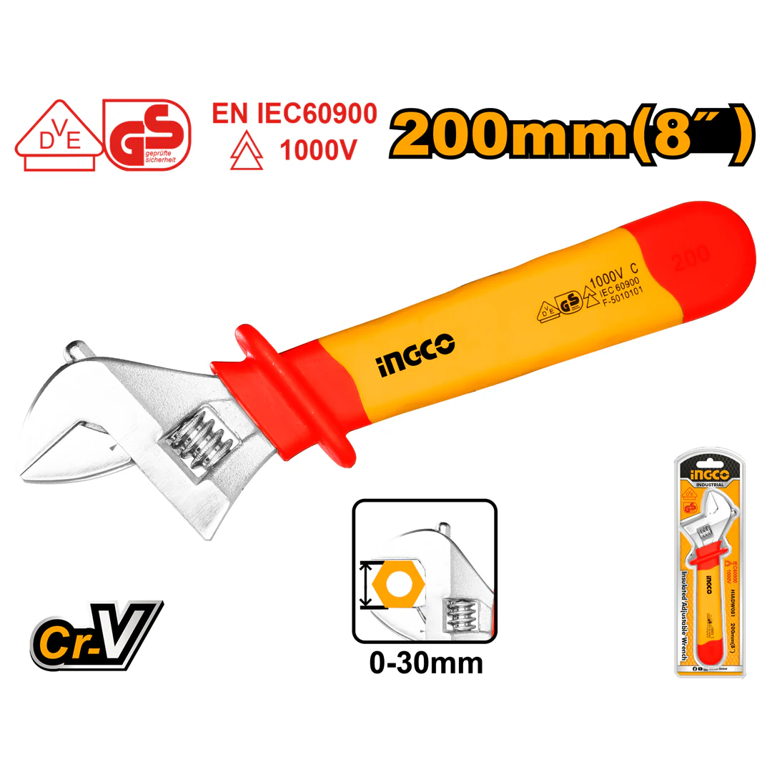 8 Inch Insulated Adjustable Wrench HIADW081 ING-HT