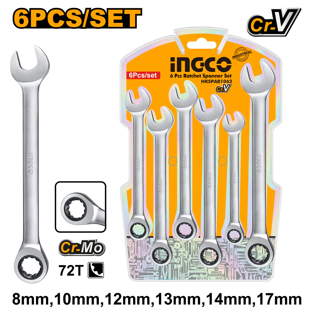 6 Pcs Industrial Ratchet Spanner Set 8-17mm HKSPAR1062 ING-HT