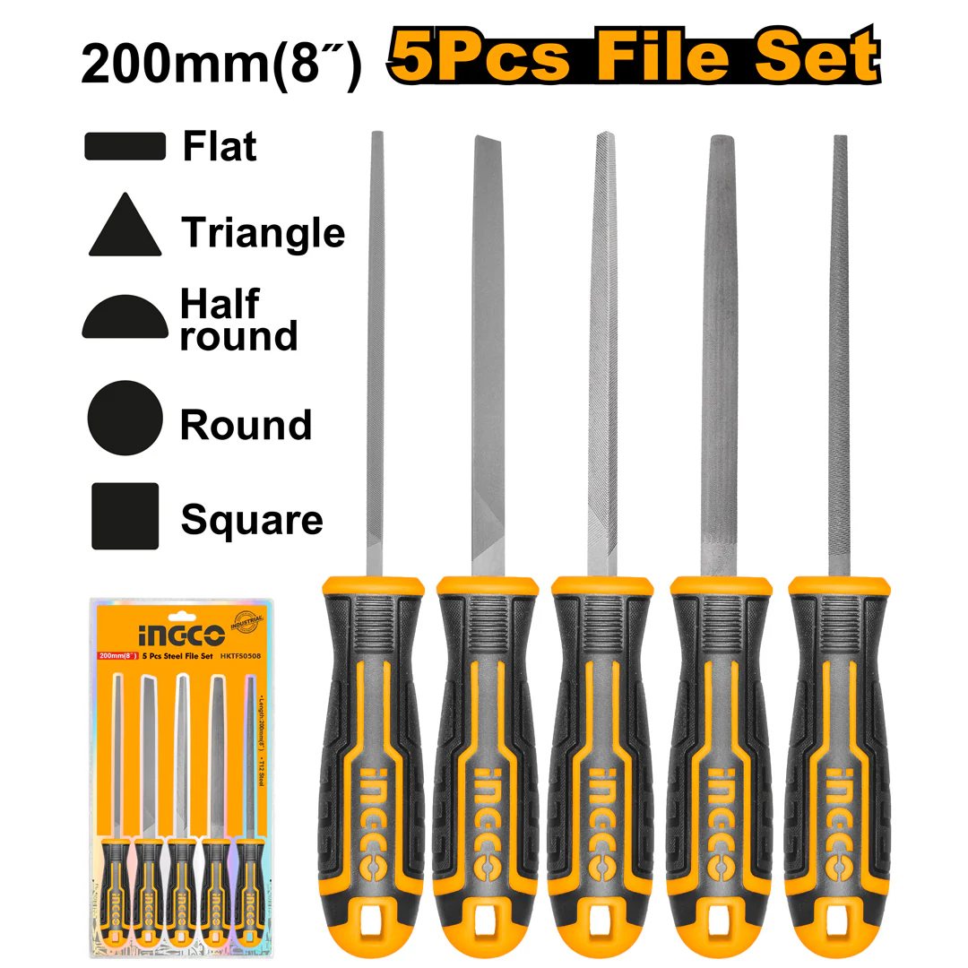 5 Pcs Industrial Steel File Set T12 Steel 8" (200mm) HKTFS0508 ING-HT