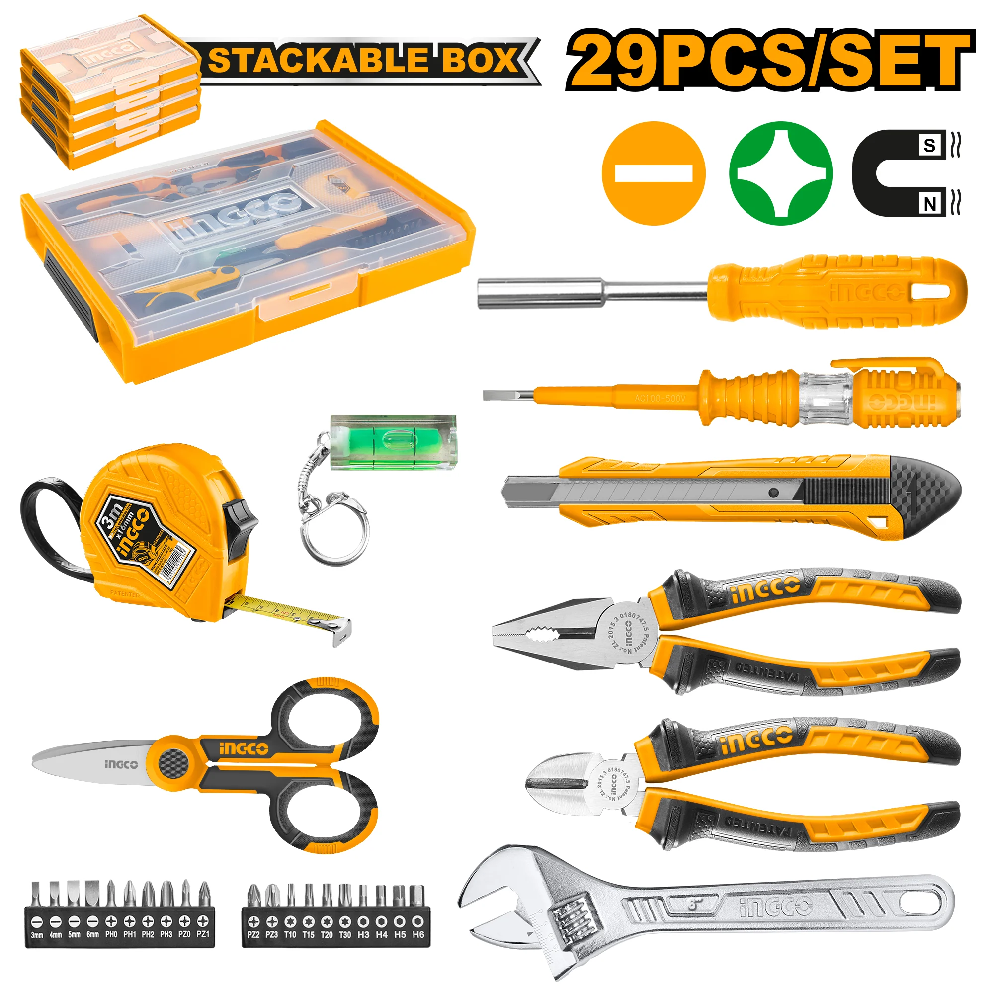 29 Pcs Household Tools Set Pliers Wrench Measuring Tape Test Pencil HKTV01H291 ING-HT