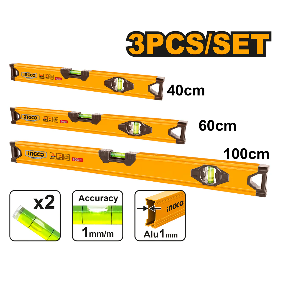 3pcs Spirit Level Bar Set 40cm, 60cm, 100cm HSL10403 ING-MT