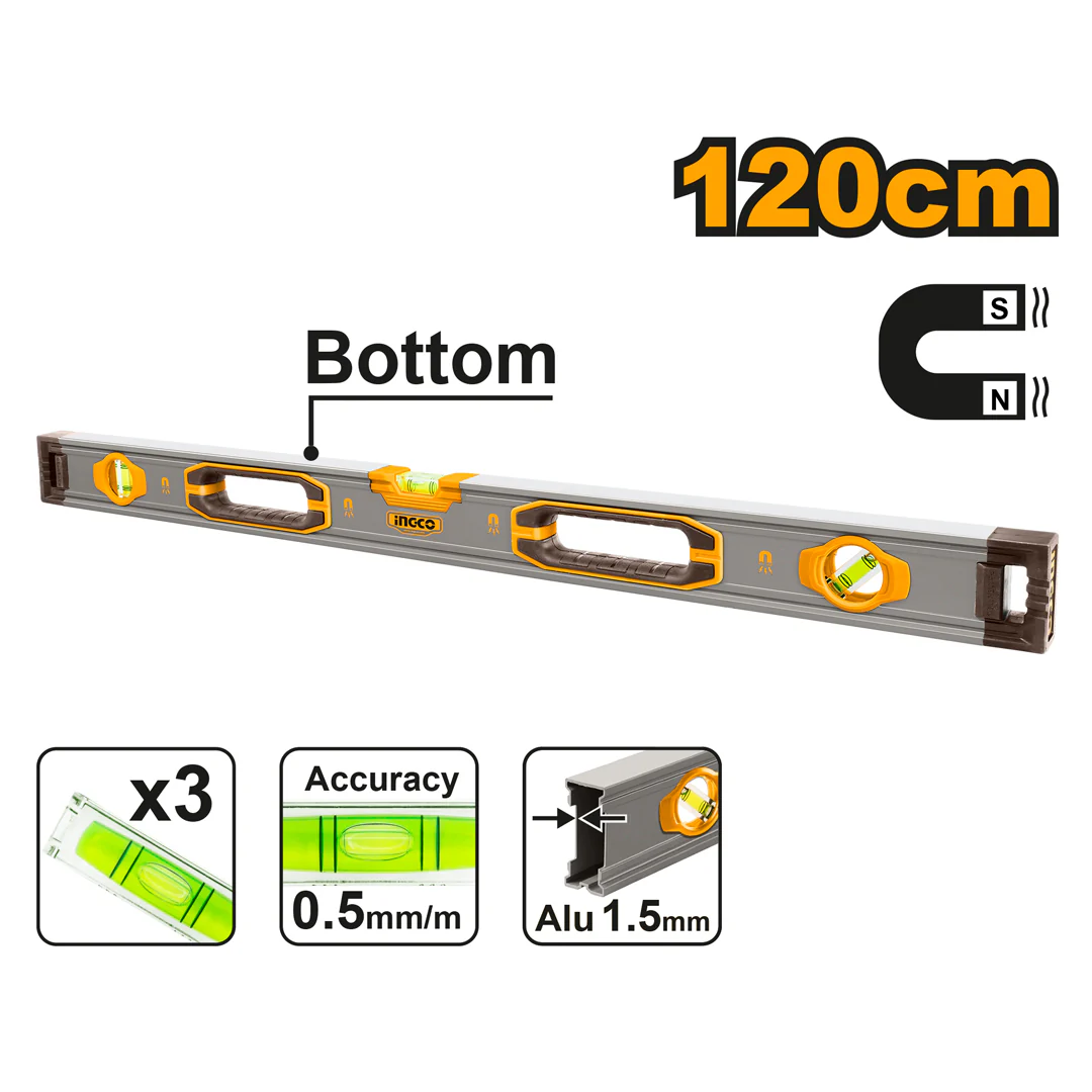 120cm Spirit Level bar with Powerful Aluminum Magnetics HSL38120M ING-MT