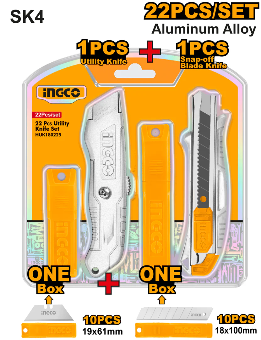 22 Pcs 180mm (7 Inch) Aluminum Utility Knife Cutter Set HUK180225 ING-HT - Image 2