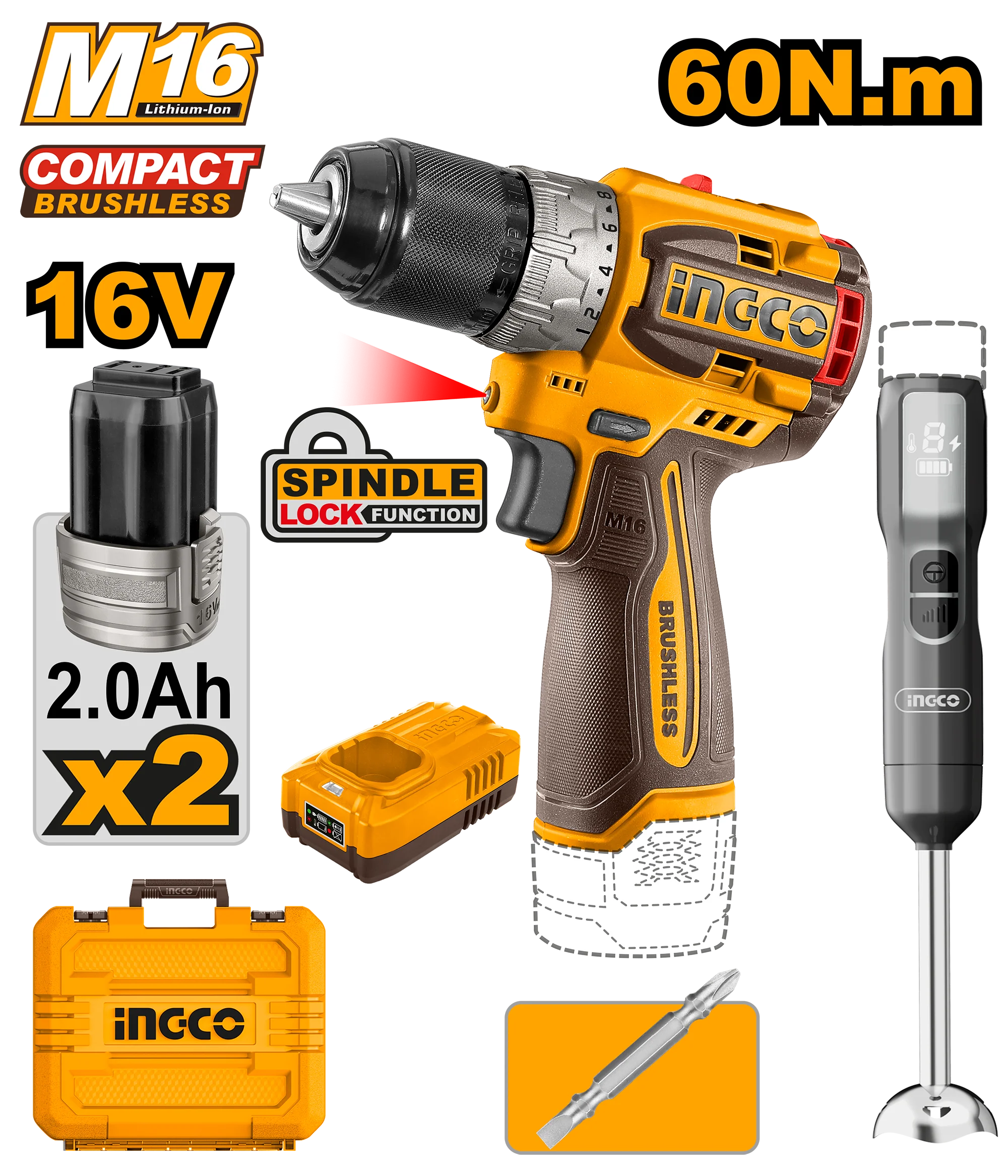 2 PCS Combo Kit 16V M16 Cordless Screwdriver + Mixer CKLI1628 ING-HT - Image 2