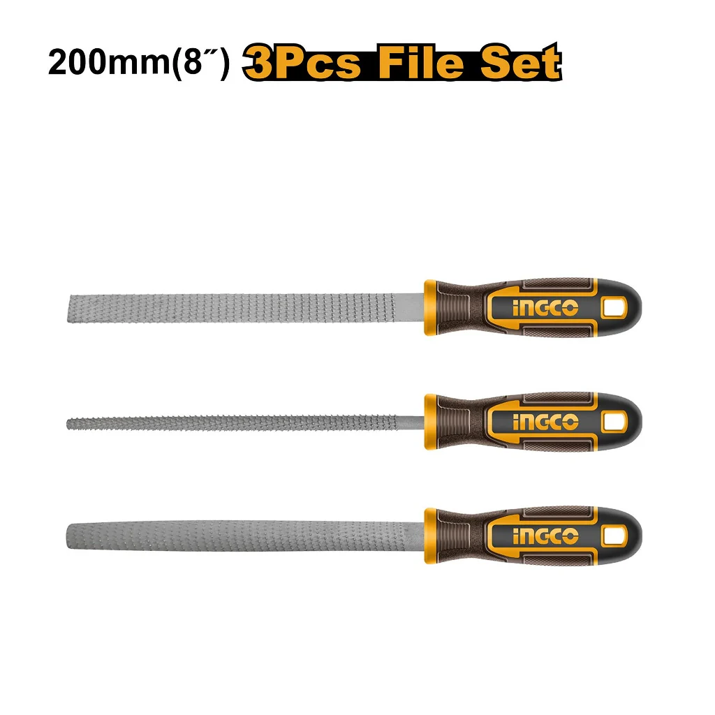 Ingco 200mm(8in) 3PCS/Set Carbon Steel Wood File Carpentry Wood Working Tool HKTFW0308 - Image 3