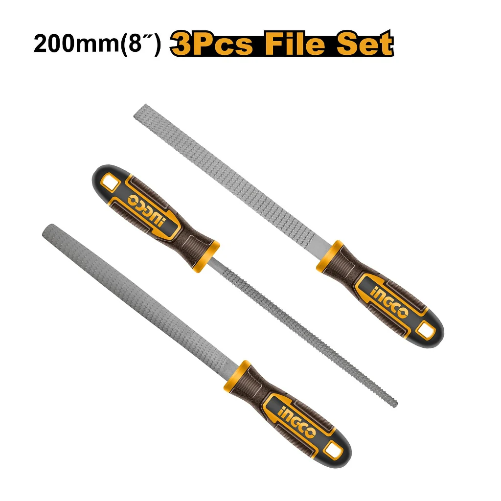 Ingco 200mm(8in) 3PCS/Set Carbon Steel Wood File Carpentry Wood Working Tool HKTFW0308 - Image 4