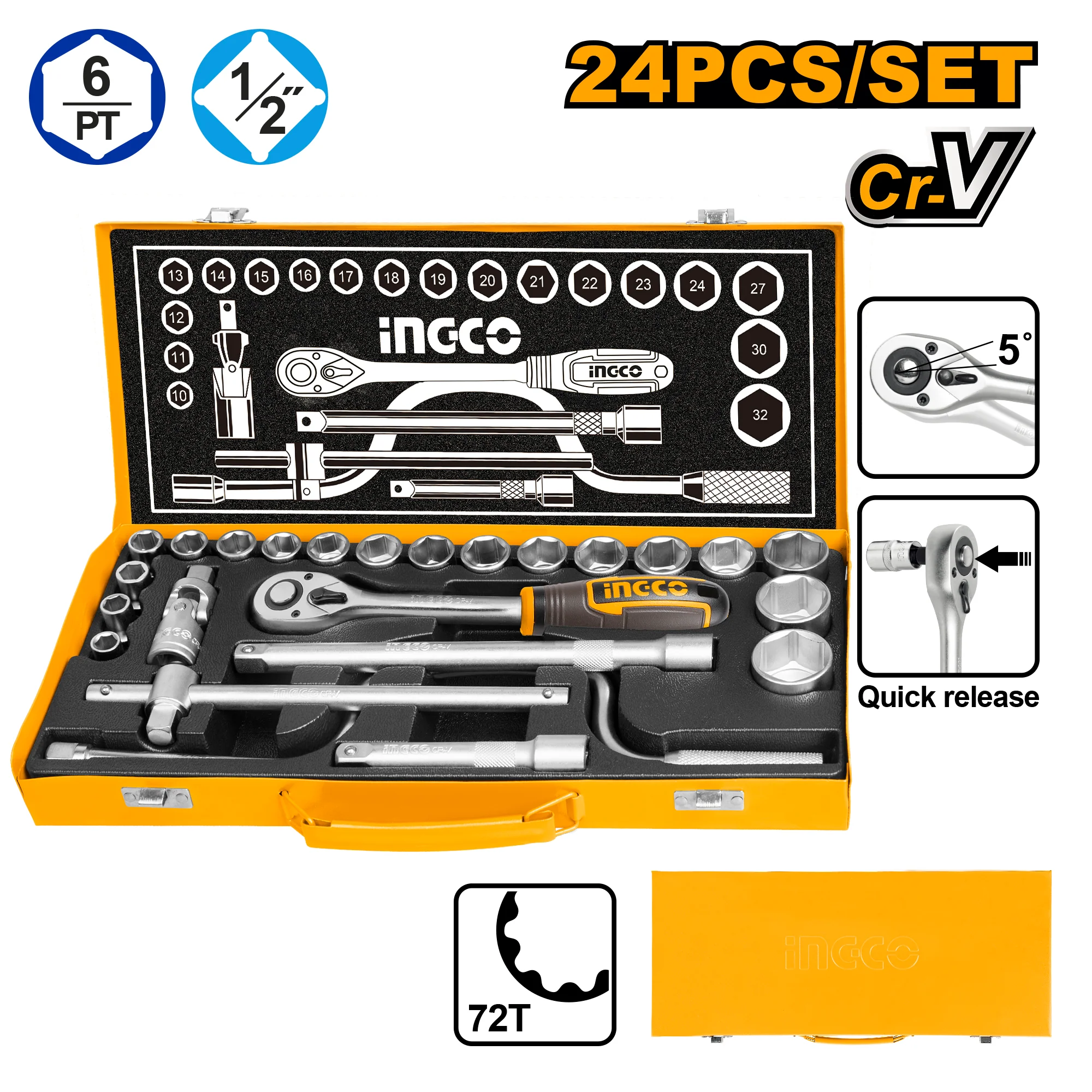 24 Pcs Socket Set 1/2 Inch HKTS0243 ING-HT