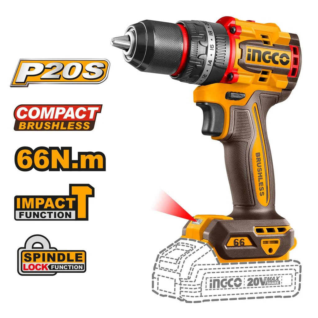 Ingco 2pcs Cordless Combo Kit 20V Cordless Grinder and Cordless Impact Drill CKLI2025610 (ICO) - Image 3