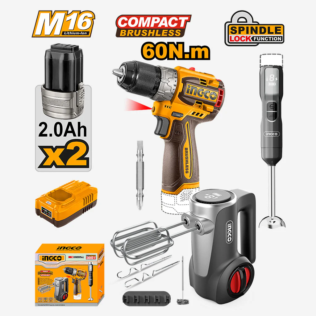 3 PCS Combo Kit 16V M16 Cordless Screwdriver + Mixer + Mixer CKLI1638 ING-HT - Image 2