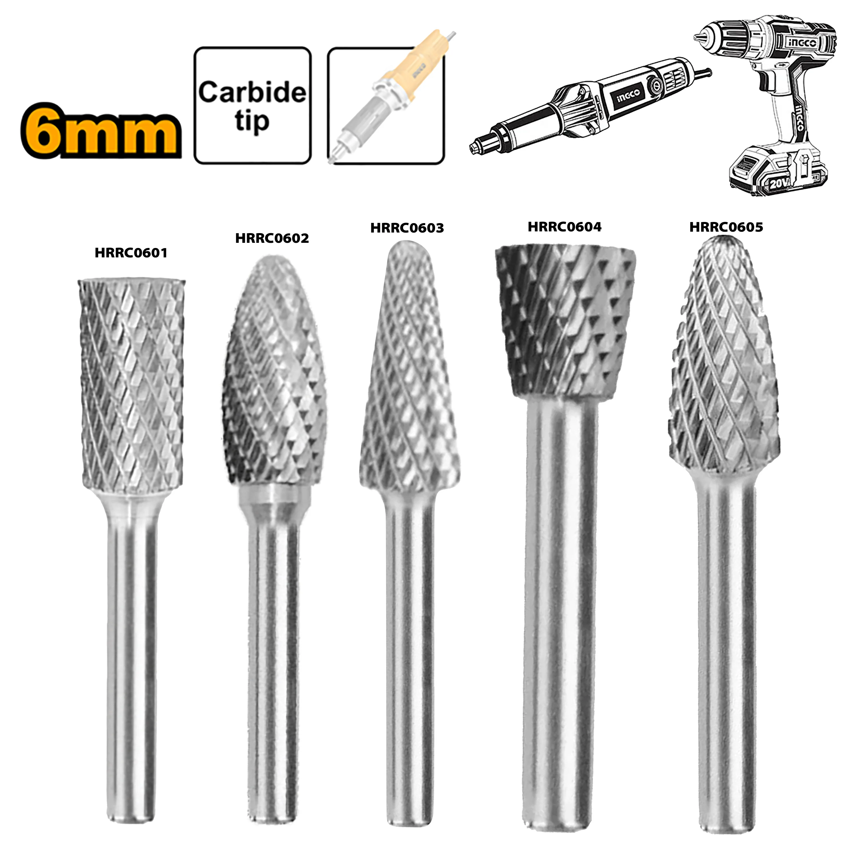 6mm Tungsten Carbide Rotary Burrs Set for Die Grinder SOLD PER PIECE ING-HT