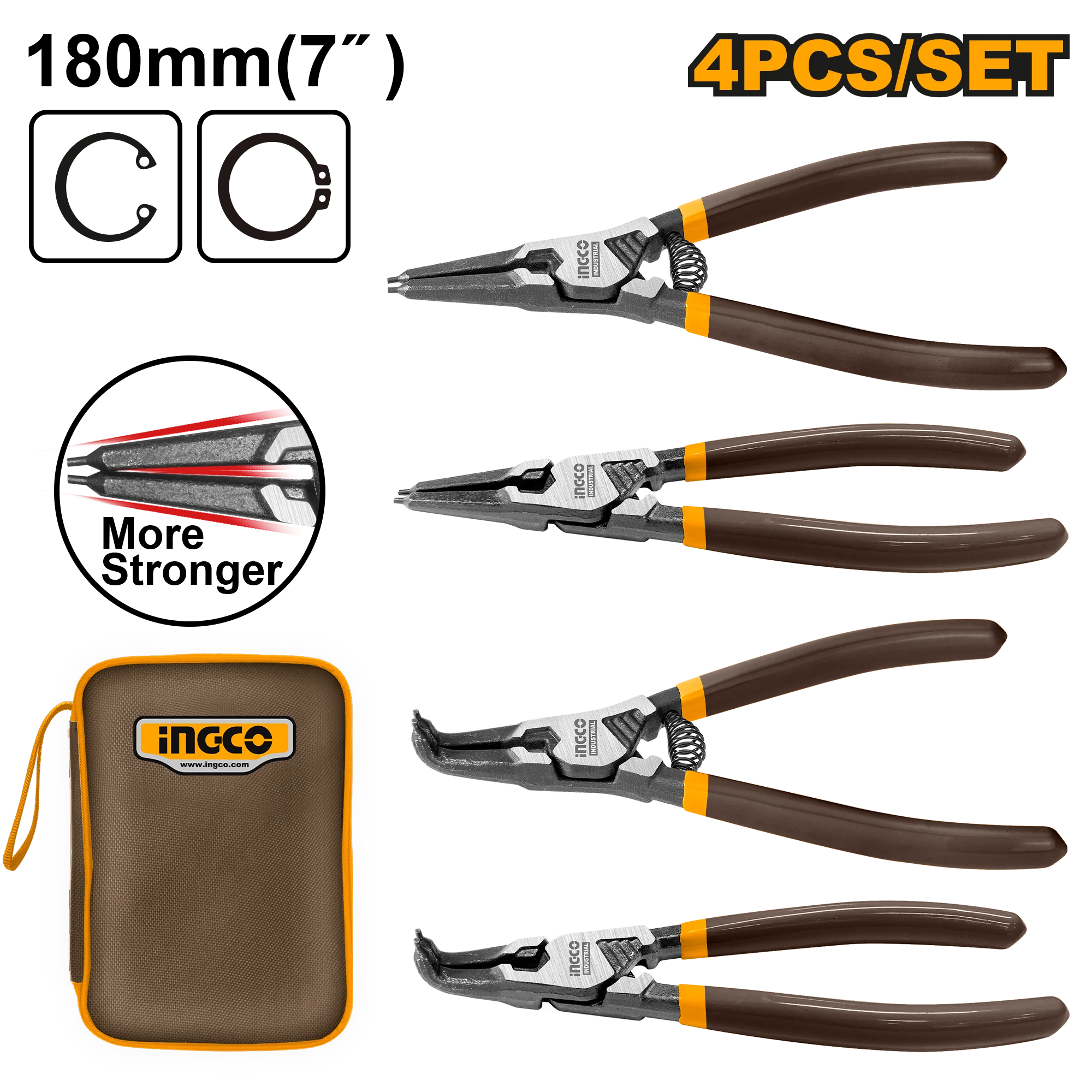 7inch(180mm) 4 Pieces Circlip Pliers Set HCCPS26180 ING-HT - Image 2