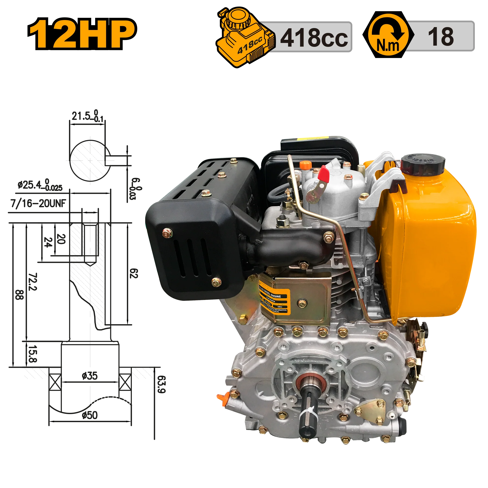 12HP-20HP Single-Cylinder Vertical 4-Stroke Air Cooled Diesel Marine Engine - Image 2