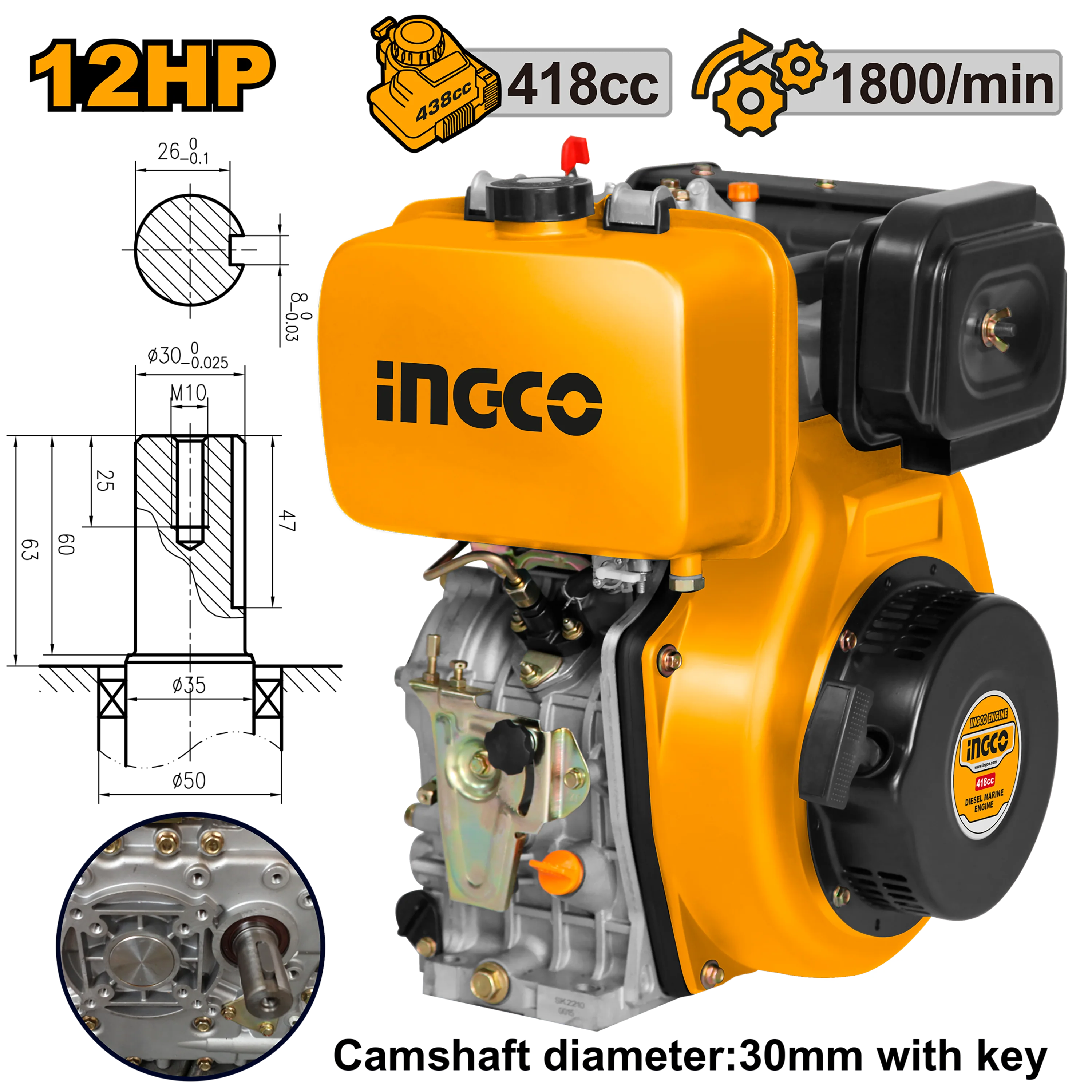 12HP-20HP Single-Cylinder Vertical 4-Stroke Air Cooled Diesel Marine Engine - Image 7