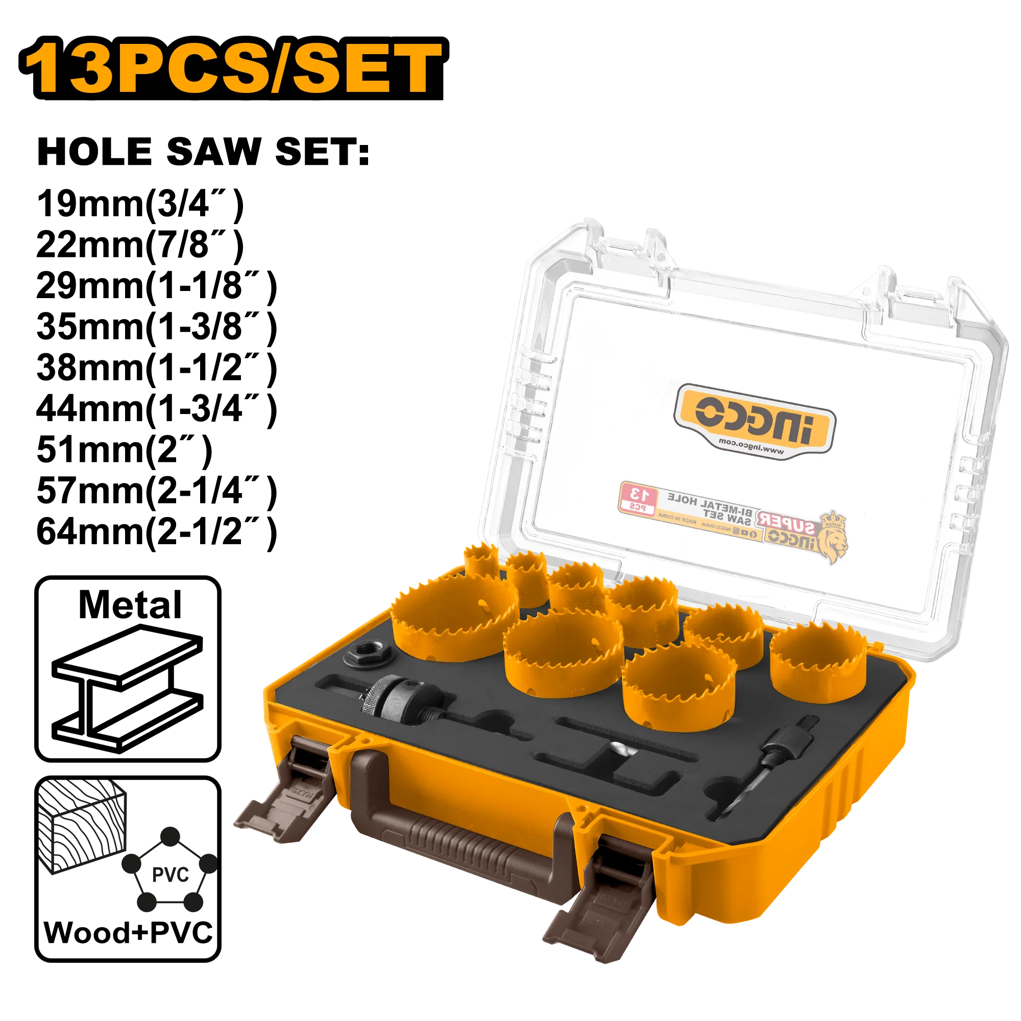 13PCS/Set Bi-Metal Hole Saw Set with Case AKH0132 ING-AC