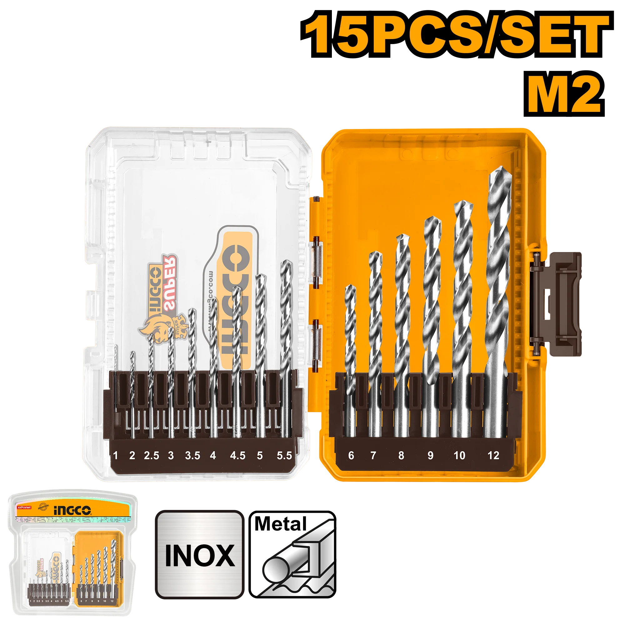 Ingco 15PCS/Set M2 HSS Drill Bits Set AKDL51508 ING-HT