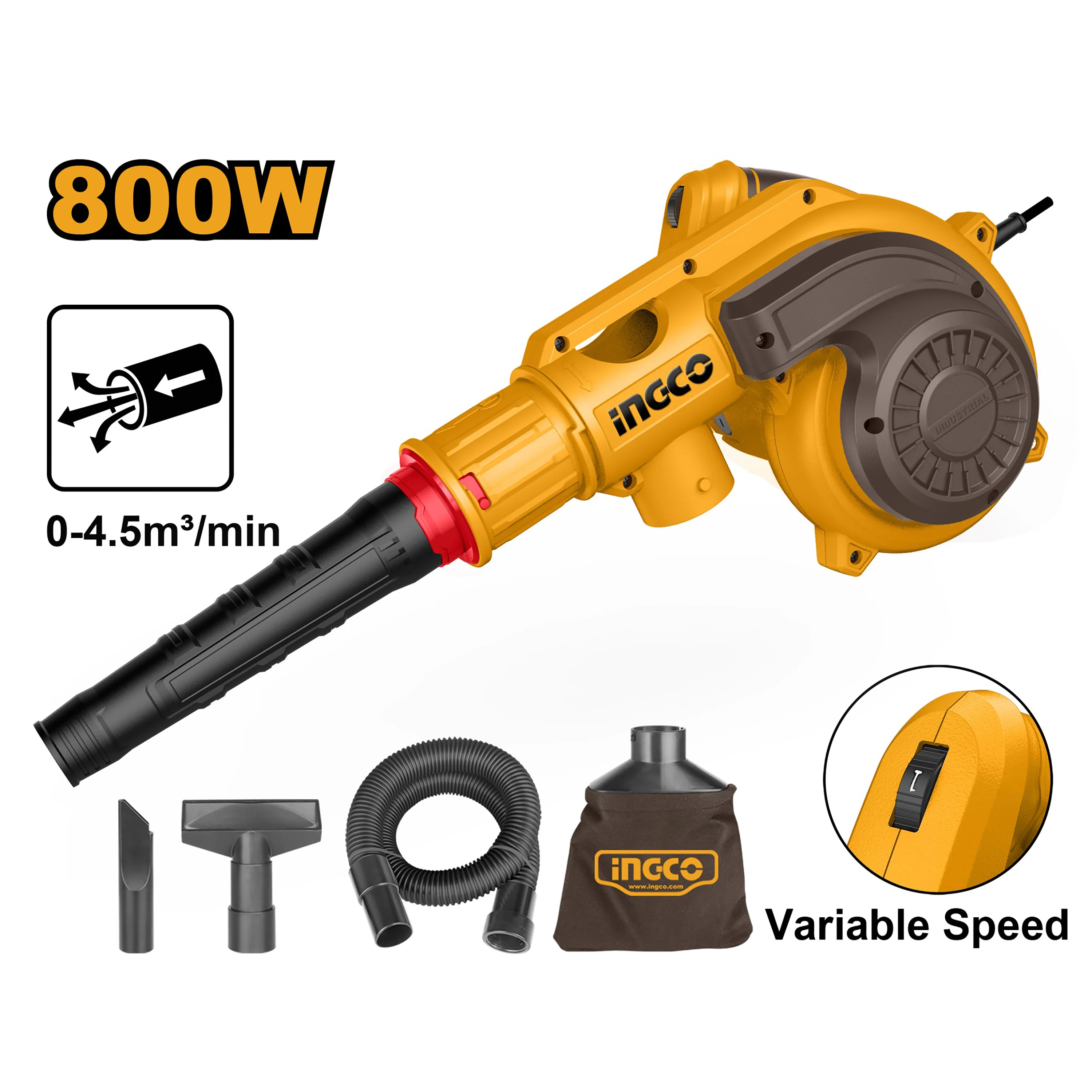 Ingco 2-IN-1 Vacuum Blower 800W Dust Extractor CPU Blower AB8038P ING-PT - Image 2