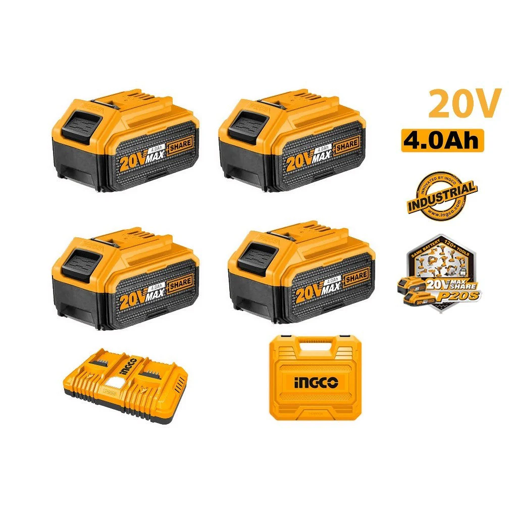 4PCS/Set P20S/20V Lithium-Ion Battery And Charger Kit 4.0Ah-5.0Ah ING-AC - Image 2