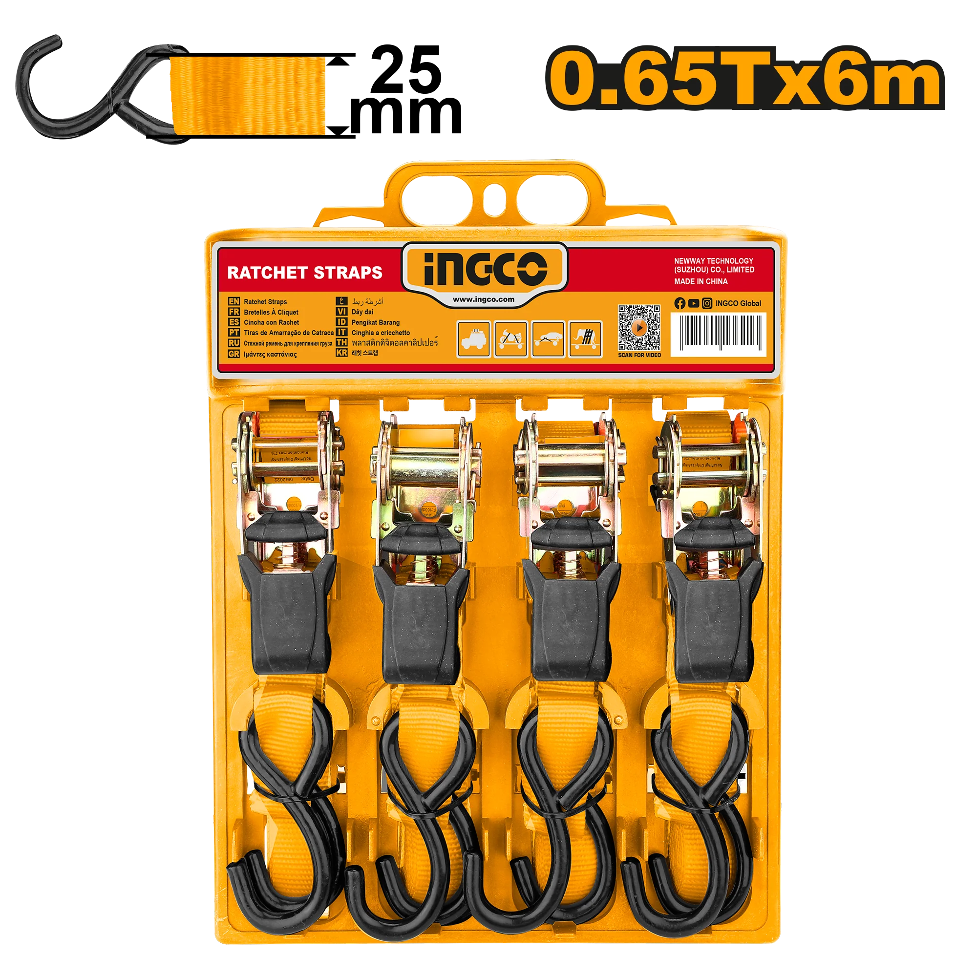 4PCS/Set Rachet Strap with Hook 0.65T x 6M HRSP065607 ING-AC