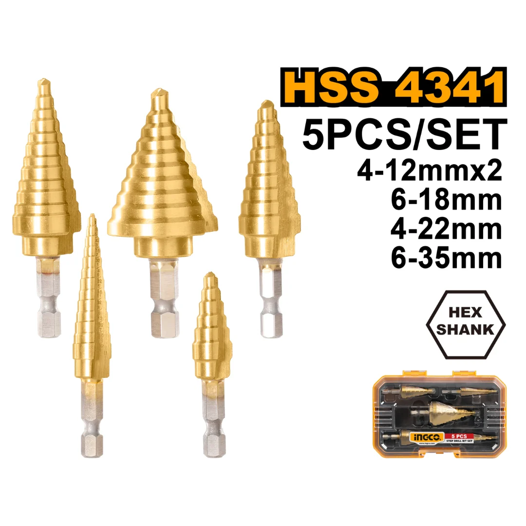 5PCS/SET 1/4inches Hex Shank Step Drill Bit Set AKSDS2051 ING-AC