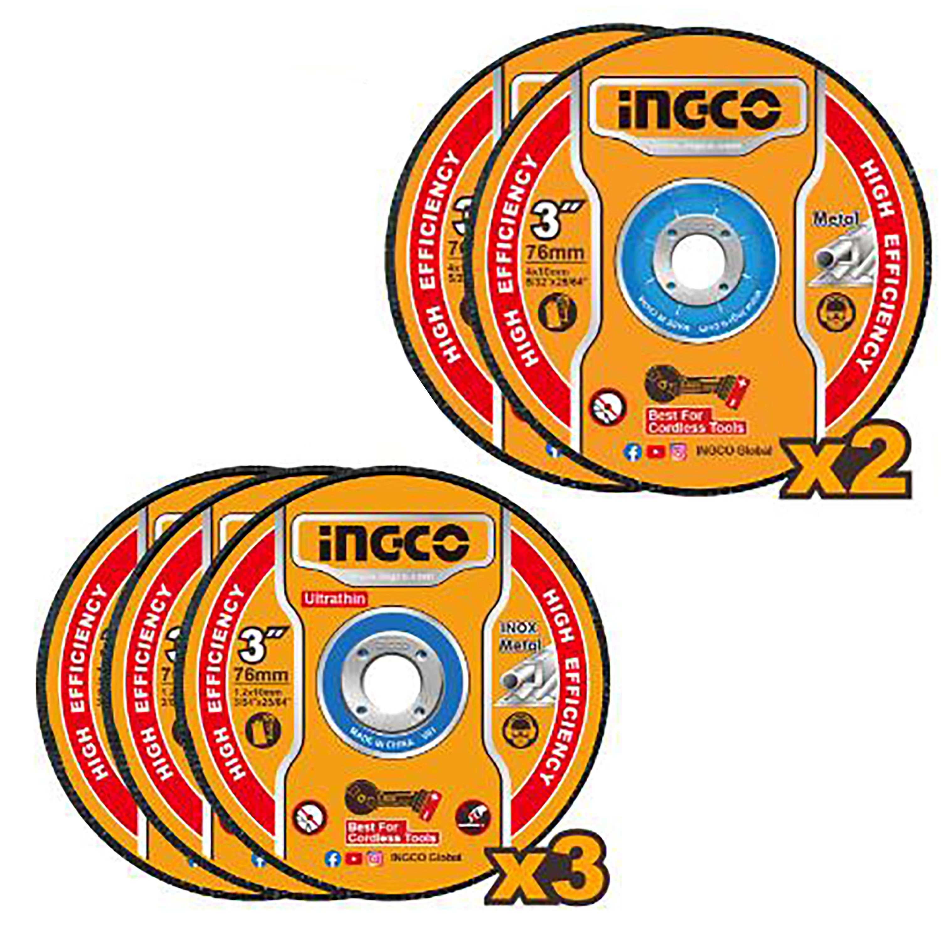 Ingco 5PCS/Set (3inches) Abrasive Metal Cutting and Grinding Disc Set MCD303768 ING-HT - Image 2