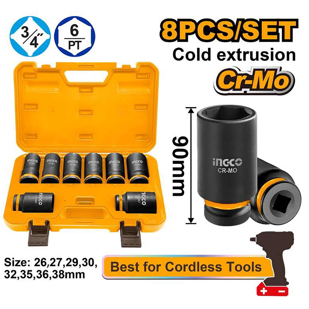 8PCS 3/4inches Dr. Deep Impact Socket Set HKISSD34082L ING-HT