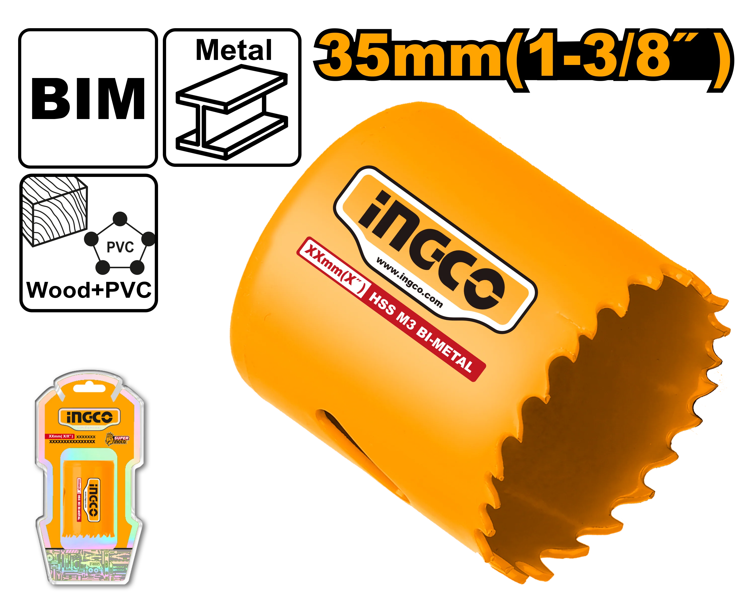 Bi-Metal Hole Saw 35mm/44mm/114mm (1-3/8in),(1-3/4in),( 4-1/2in ) ING-AC - Image 2