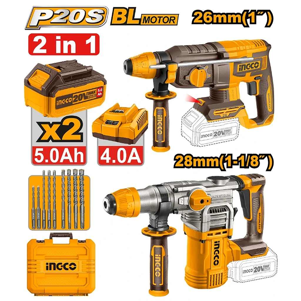 Ingco Cordless P20S/20V 2PCS Combo Kit (CRHLI20288/CRHLI20268) COSLI250462 ING-CT - Image 2