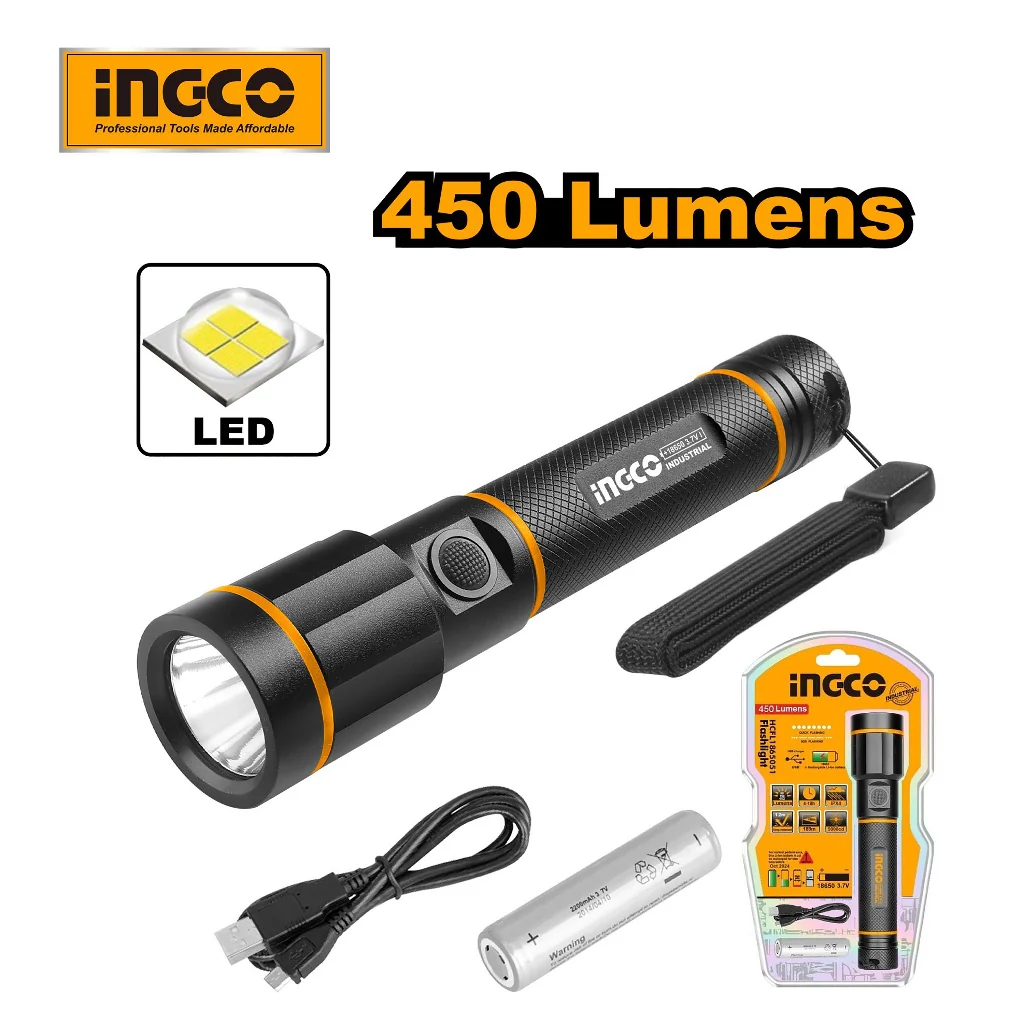 Ingco Industrial Waterproof Rechargeable Emergency Flashlight 450LM HCFL1865051 ING-HT