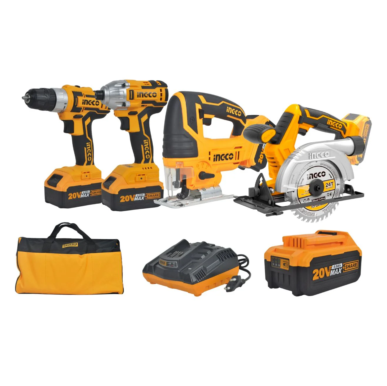 INGCO Lithium-Ion Cordless 4pcs Combo Kit Cordless Circular Saw Cordless Drill Cordless Impact Driver Cordless Jigsaw CKLI2010 - Image 3