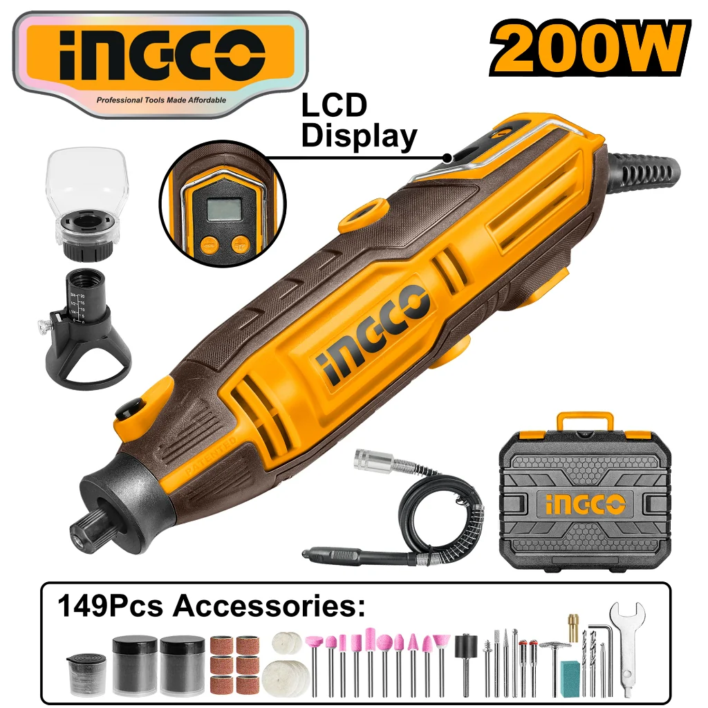 Ingco Mini Grinder 200W with variable Speed 149pcs Accessories MG2008P ING-PT