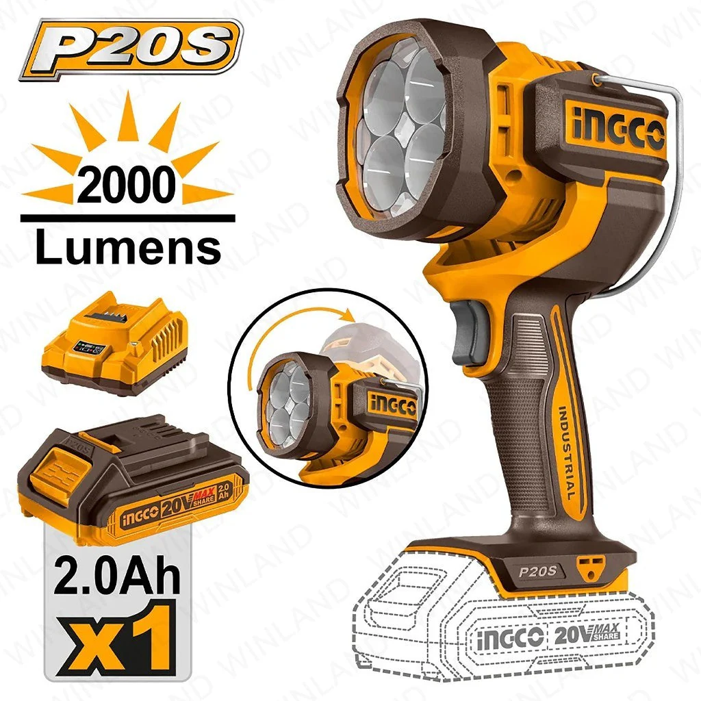 P20S/20V 2.0AH Lithium-Ion Cordless Work Lamp Flashlight ING-COR - Image 2