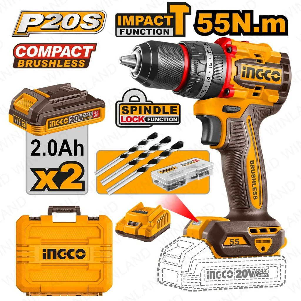 P20S/20V Lithium-Ion Compact Brushless Cordless Impact Drill ING-COR - Image 3