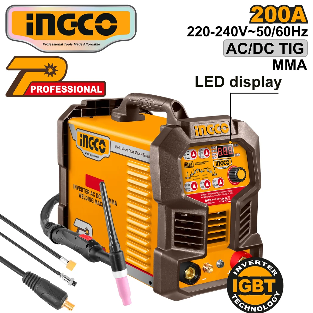 Ingco Portable IGBT Inverter AC/DC TIG-MMA Welding Machine ING-ACDCTIG20068 200A ING-PT - Image 3