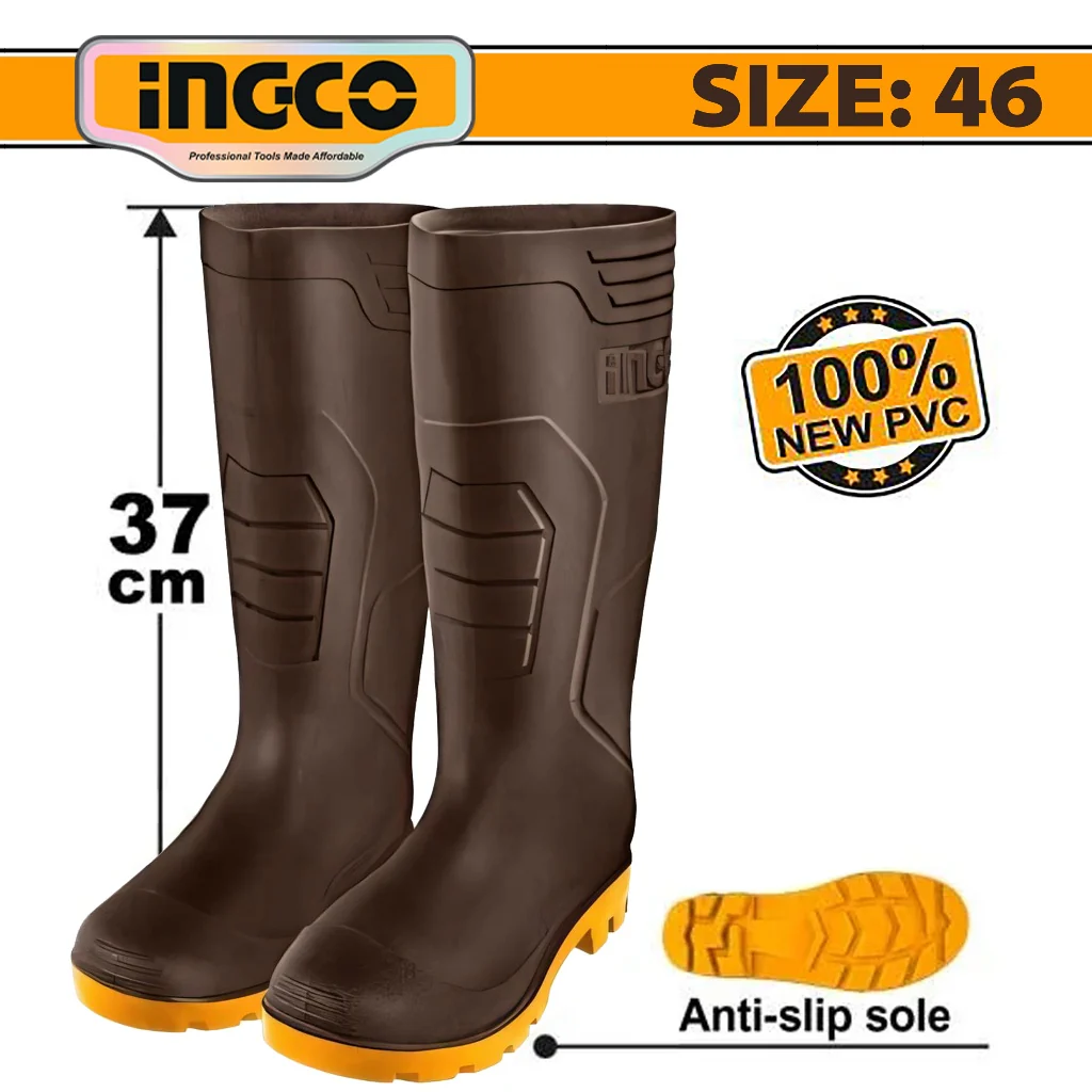 Ingco Rain Boots 100% Waterproof Virgin PVC with High Resistance to Alkali (BROWN) - Image 9